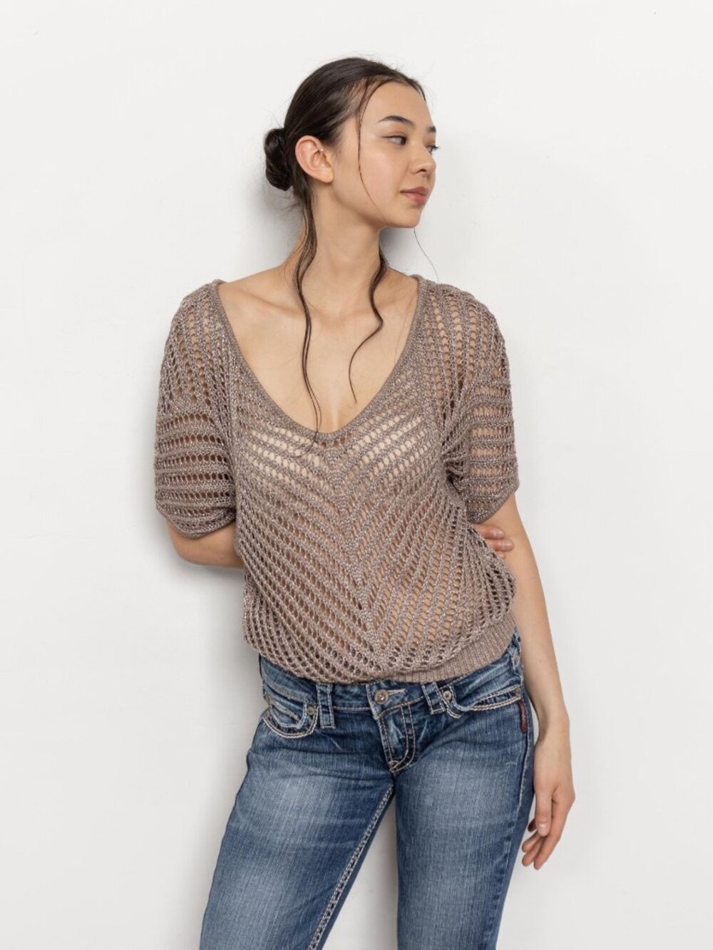 CROCHET SHEER Y2K 2000s Loose Open Knit Vintage Top / Small